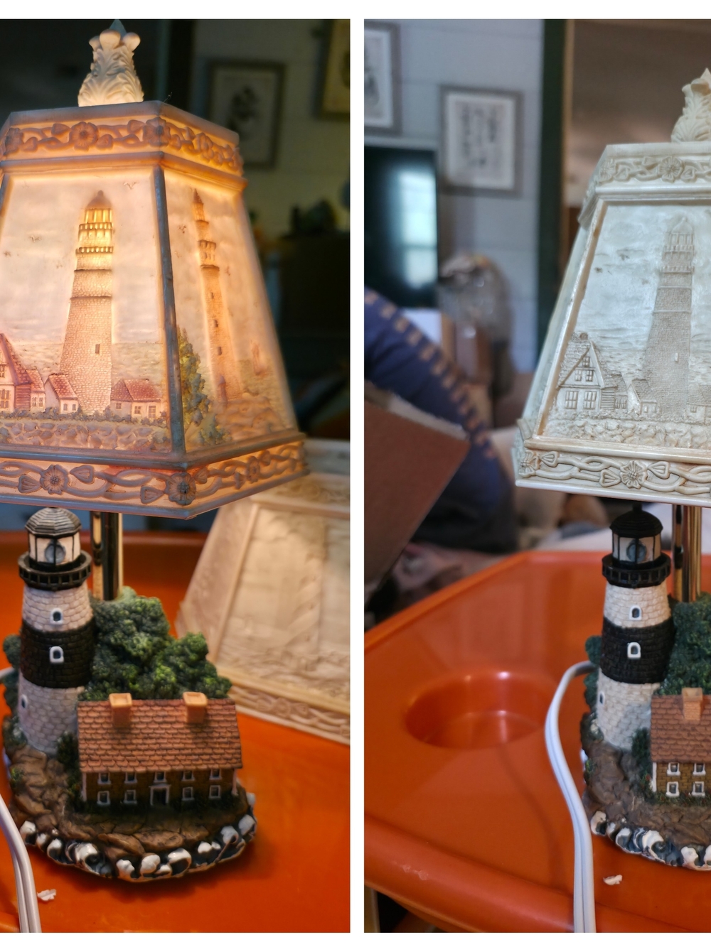 Matching Set of Vtg 1999 Boston Harbor Lighthouse Lamps Scenic Lit Shades Works!
